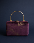 Purple Velvet Floral Print Top Handle Clutch
