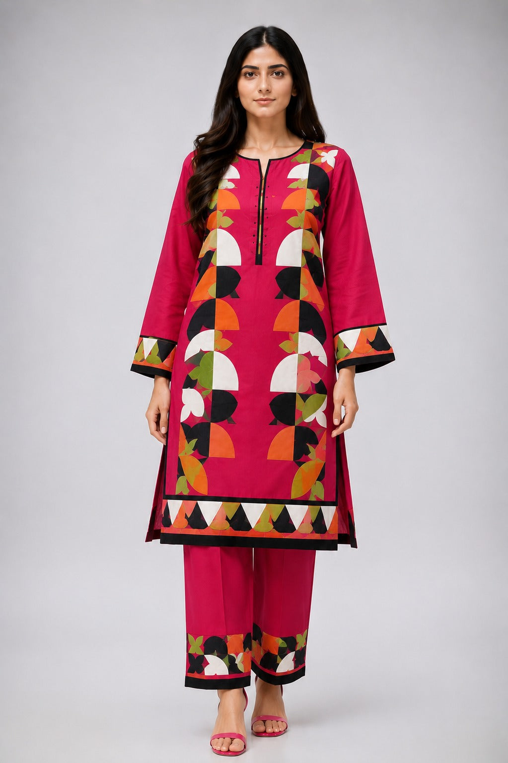 Unstitched 2 Piece Applique Lawn Suit