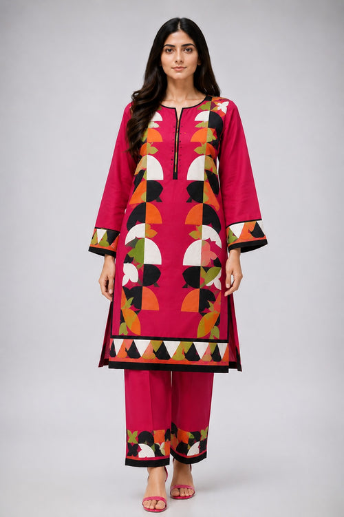 Women's unstitched 2-piece applique lawn suit - Shah Khas