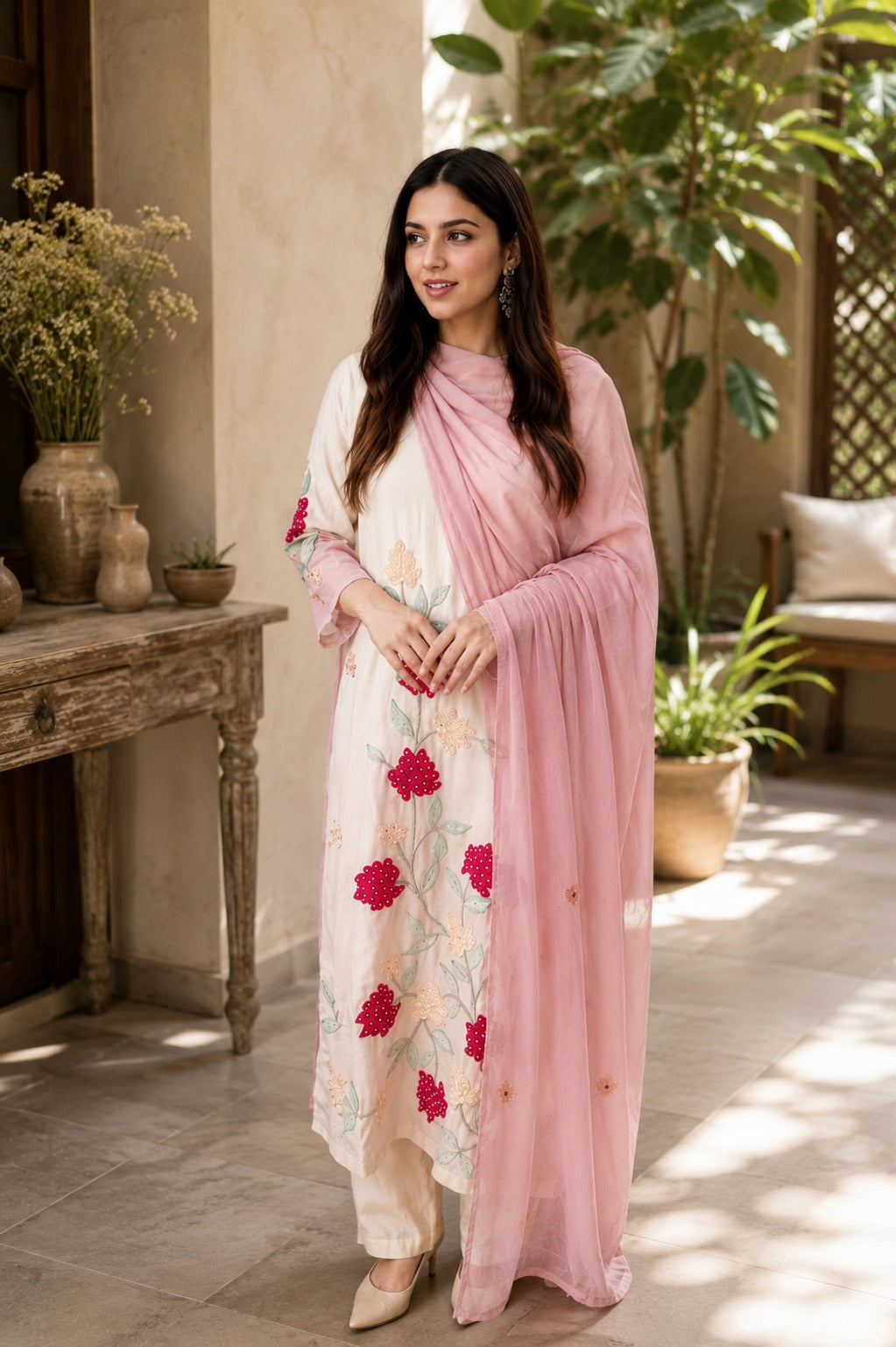 Unstitched 3 Piece Applique Lawn Suit