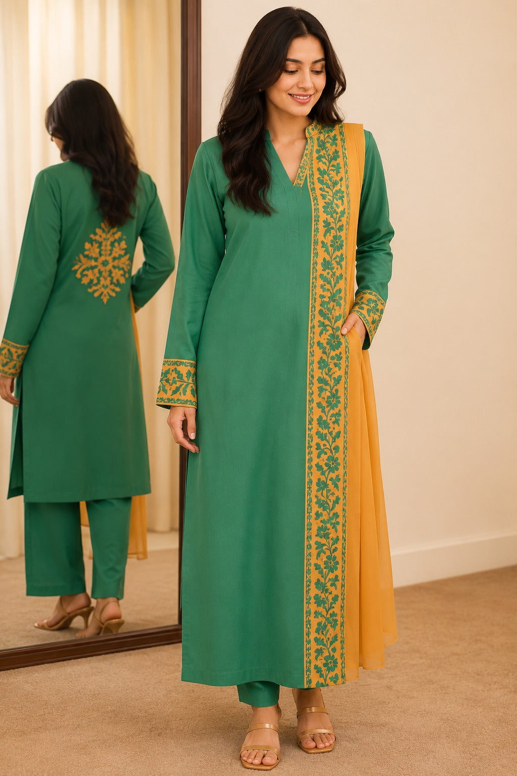 Unstitched 3 Piece Applique Lawn Suit