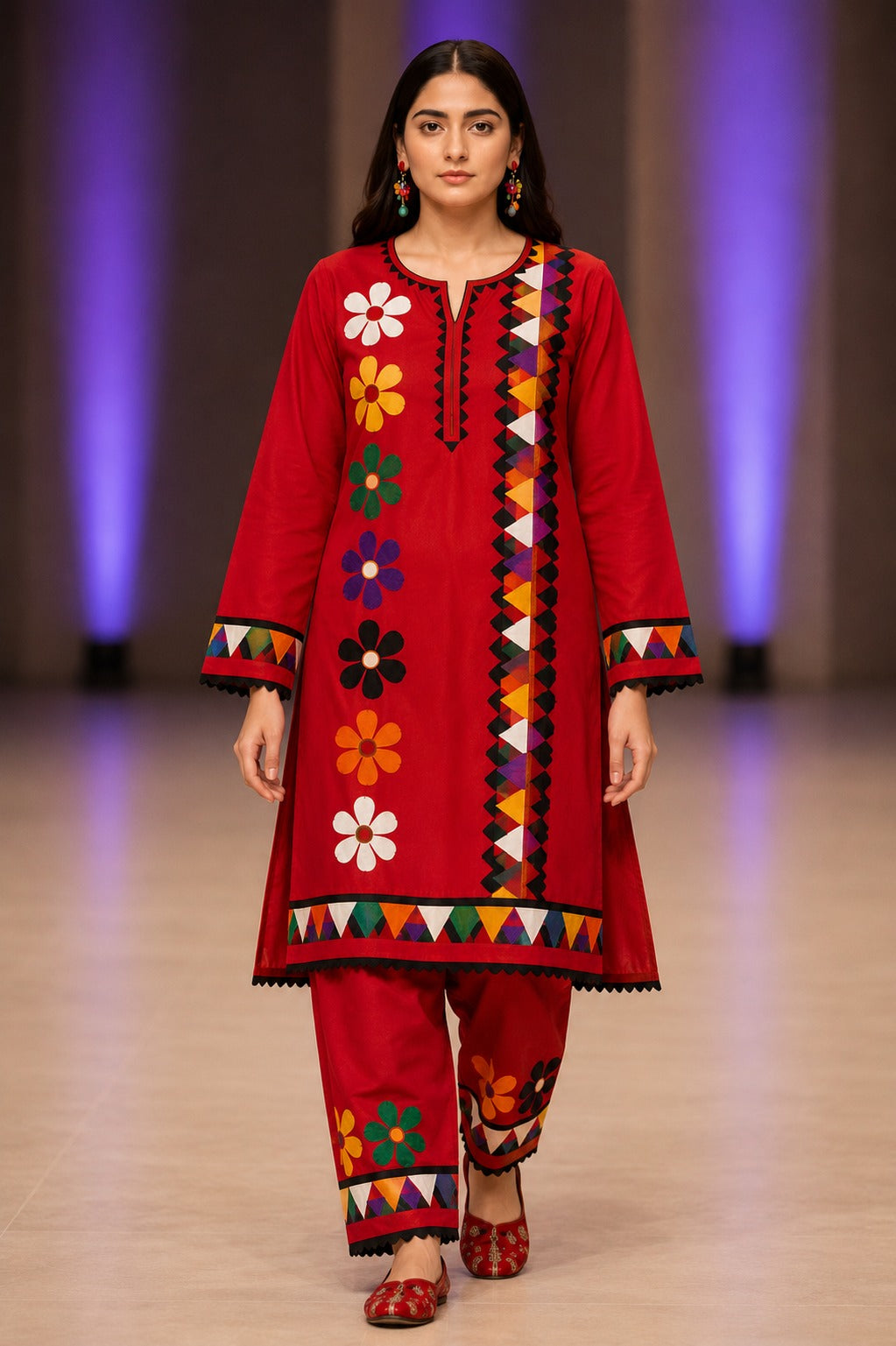 Unstitched 2 Piece Applique Lawn Suit