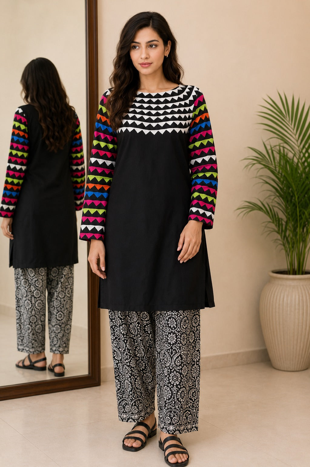 Unstitched 2 Piece Applique Lawn Suit