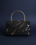 Black Velvet Gold Marble Top Handle Clutch