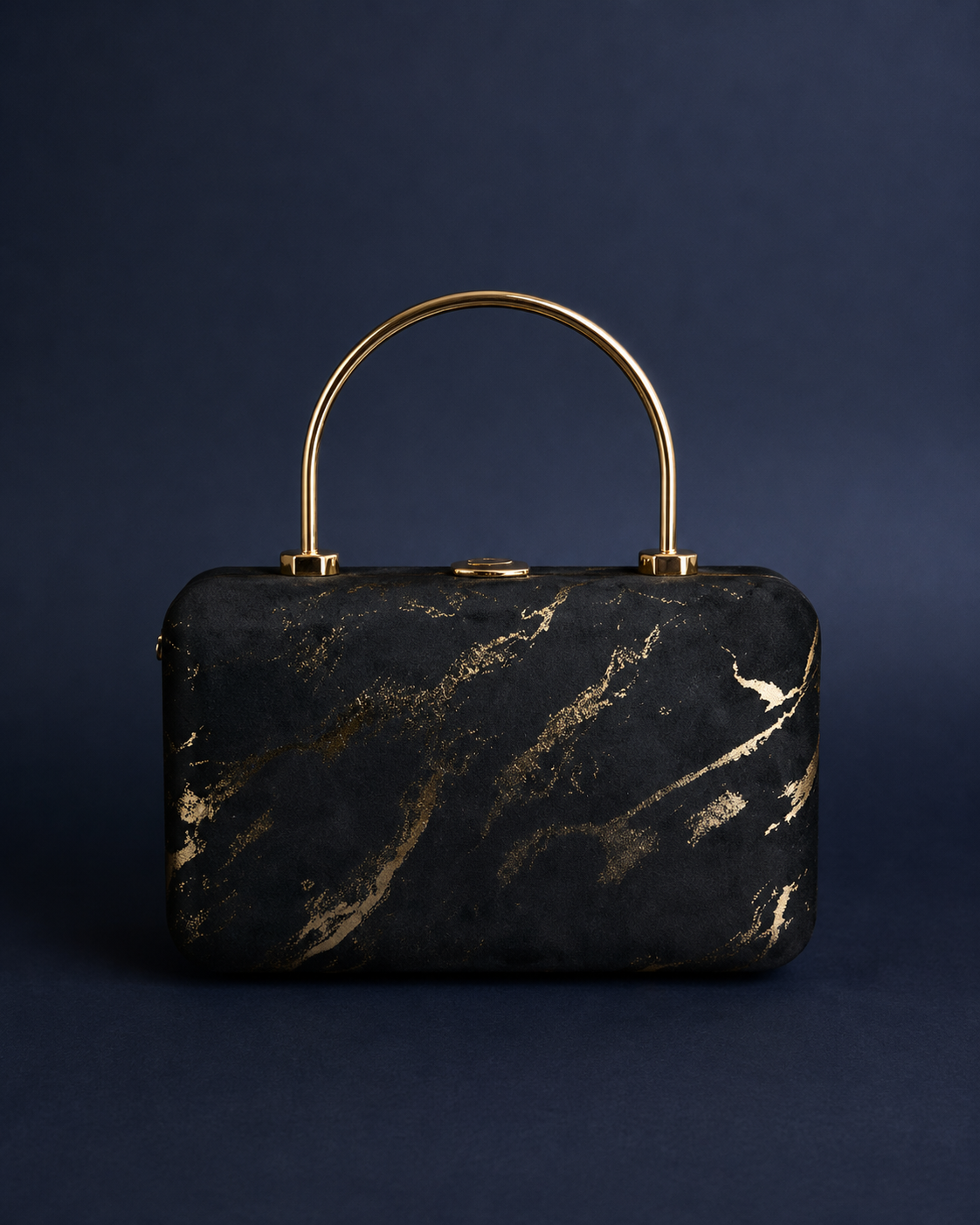Black Velvet Gold Marble Top Handle Clutch